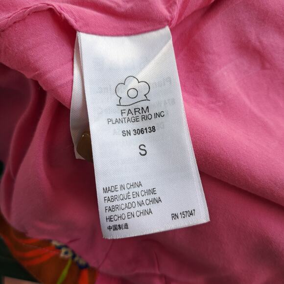 FARM RIO Pink Linen-blend Floral Garden Mini Wrap Dress Small Beachy Boho - Picture 11 of 14